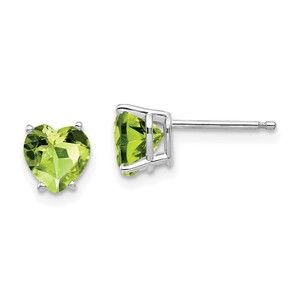 14k White Gold 6mm Heart Peridot August Birthstone Ladies Earrings